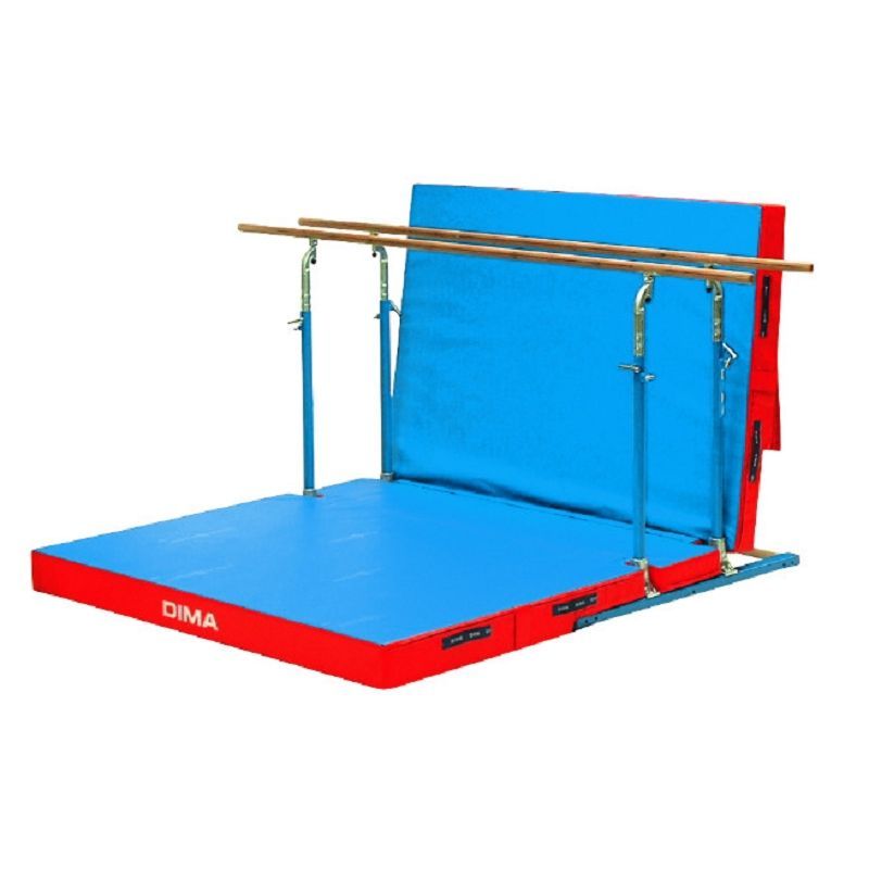 Barres mixtes de gymnastique scolaire <br/>a poser avec roulements et matelas integre